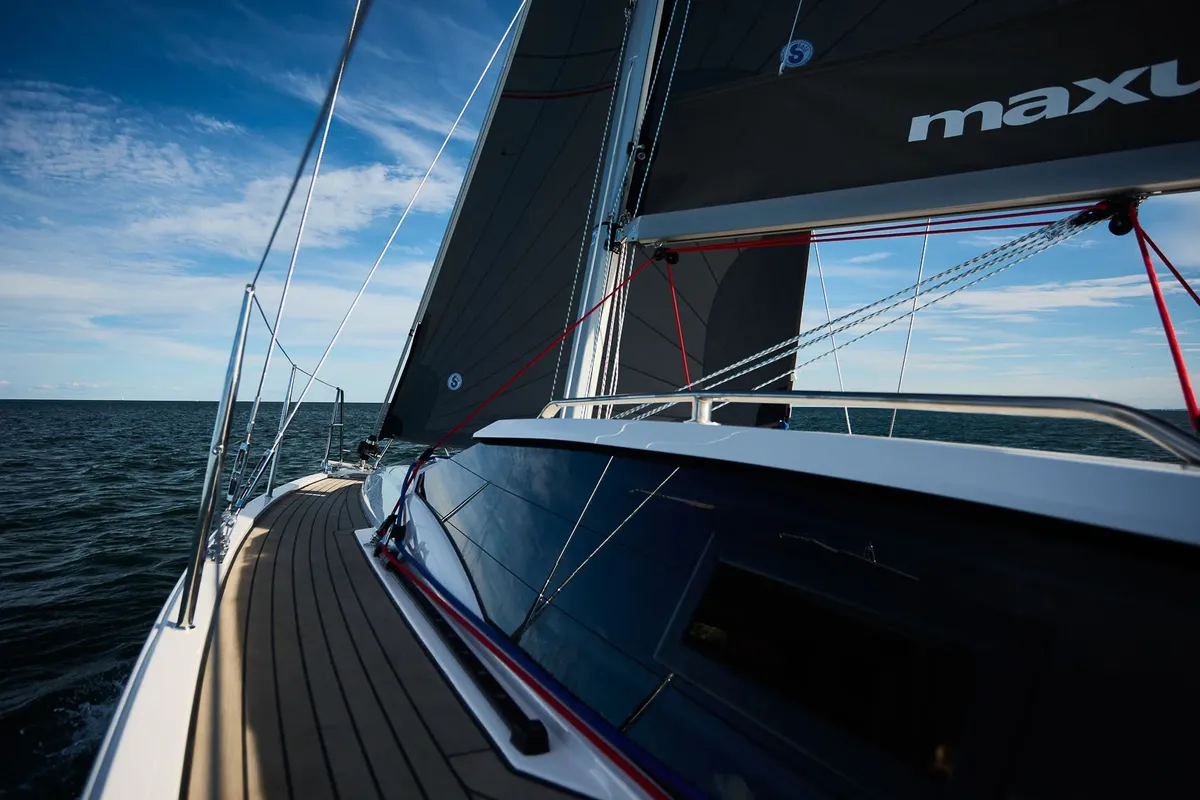 Deck of Angelmiles 1 , a Northman Maxus 35 sailboat at Valencia, Spain