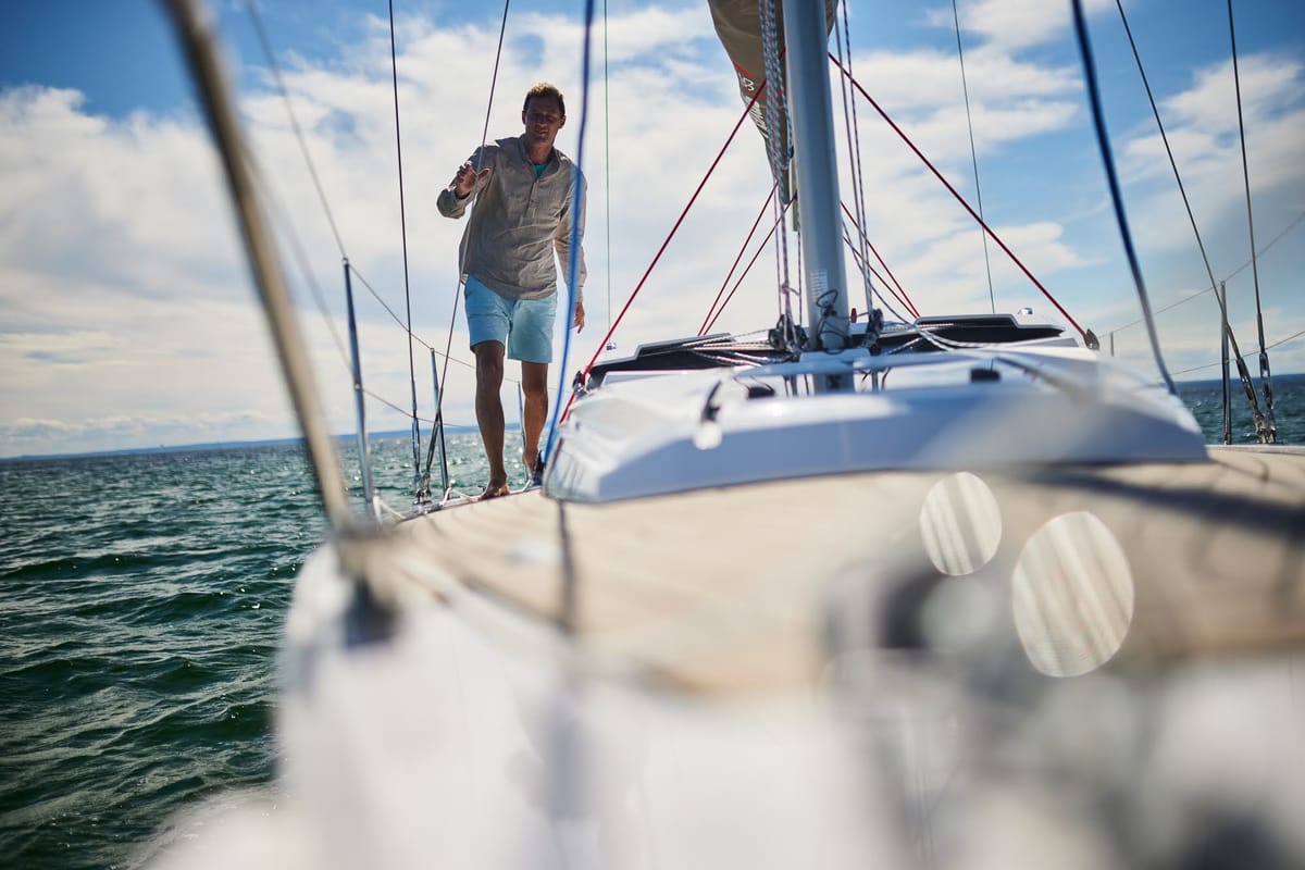 Deck of Angelmiles 1 , a Northman Maxus 35 sailboat at Valencia, Spain