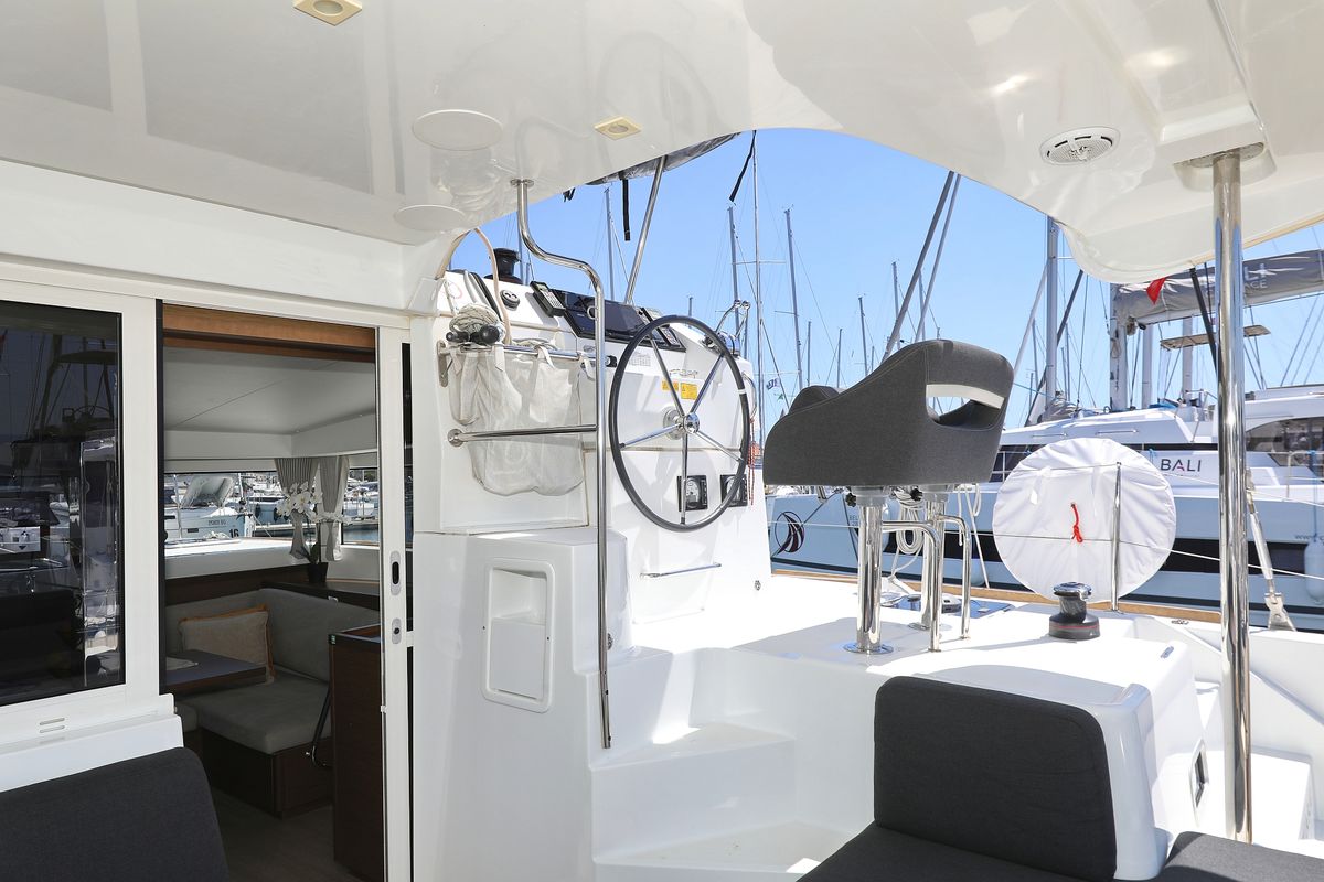 Cockpit of Tortilla Flat, a Lagoon 40 catamaran at Grad Biograd na Moru, Croatia