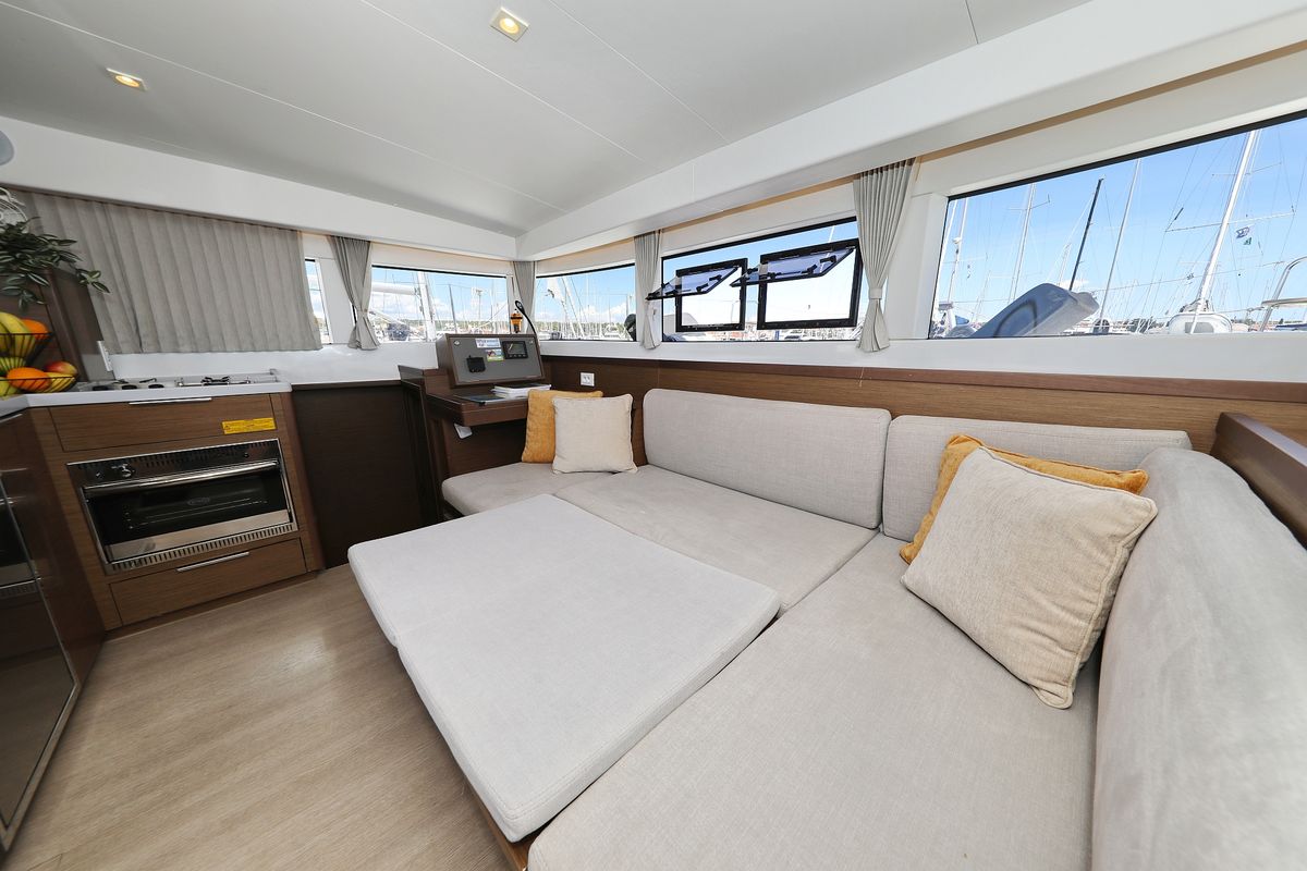Salon of Tortilla Flat, a Lagoon 40 catamaran at Grad Biograd na Moru, Croatia