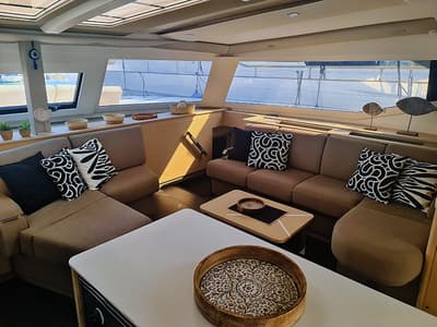 Salon of Alaia - Skippered, a Fountaine Pajot Aura 51 catamaran at Municipal Unit of Nea Peramos, Greece