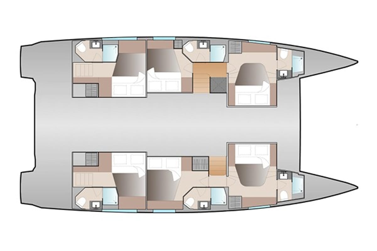 Floor plan of Alaia - Skippered, a Fountaine Pajot Aura 51 catamaran at Municipal Unit of Nea Peramos, Greece