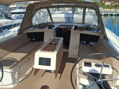 Cockpit of Ventotene, a Dufour 430 GL sailboat at Tonnarella, Italy