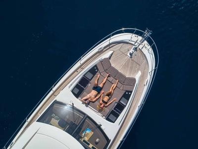 Deck of Simul, a Prestige 630S yacht at Grad Trogir, Croatia