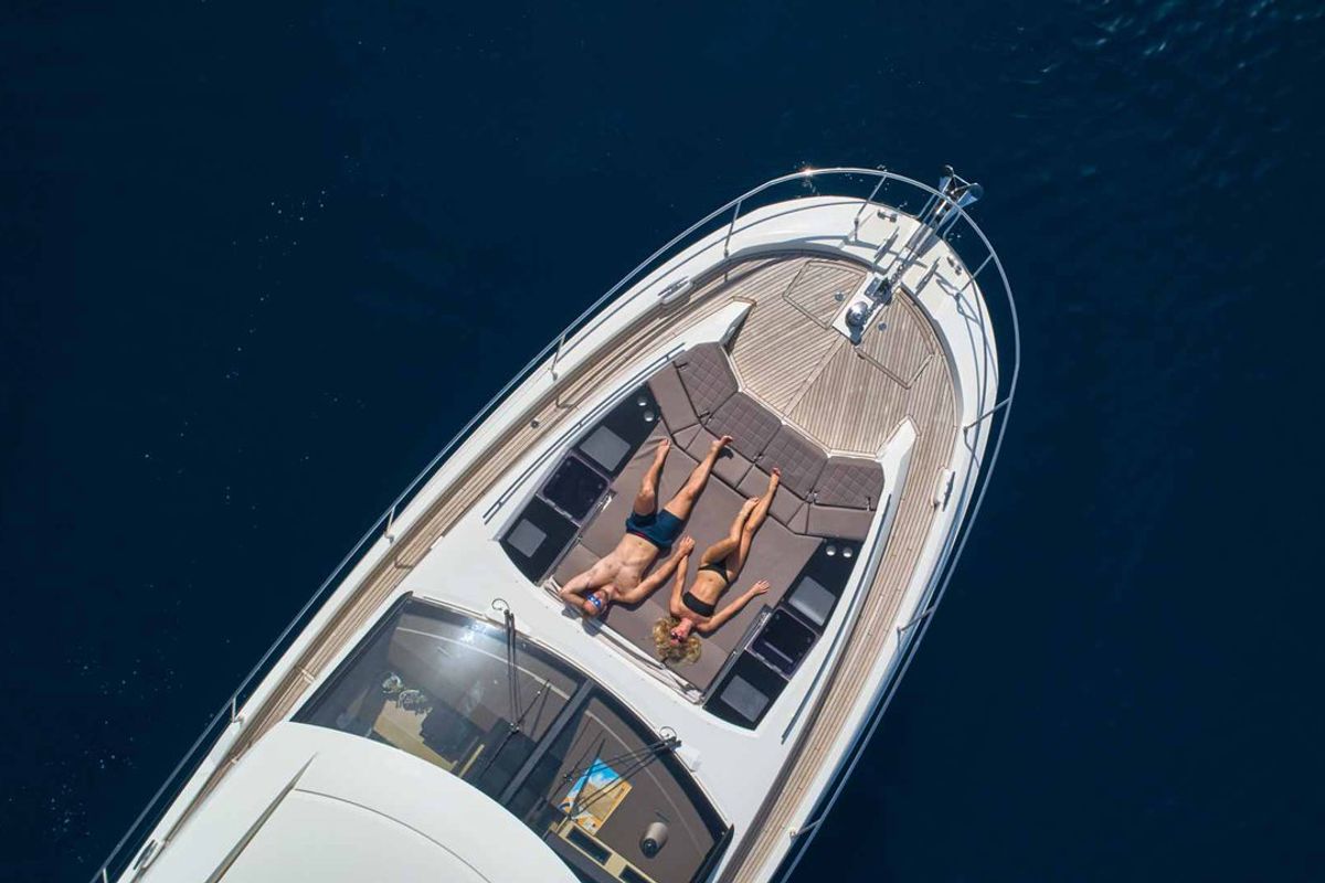 Deck of Simul, a Prestige 630S yacht at Grad Trogir, Croatia