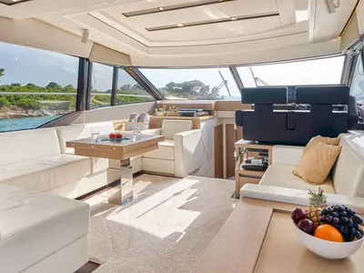 Salon of Simul, a Prestige 630S yacht at Grad Trogir, Croatia
