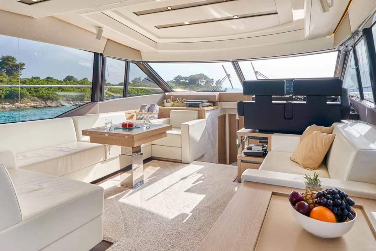Salon of Simul, a Prestige 630S yacht at Grad Trogir, Croatia