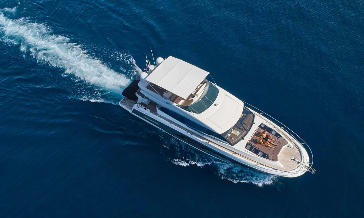 Exterior view of Simul, a Prestige 630S yacht at Grad Trogir, Croatia