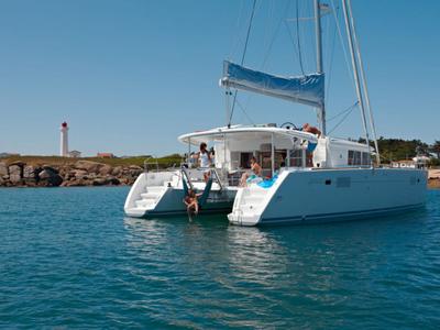 Exterior view of Big Elli, a Lagoon 450 F catamaran at Palma de Mallorca, Spain