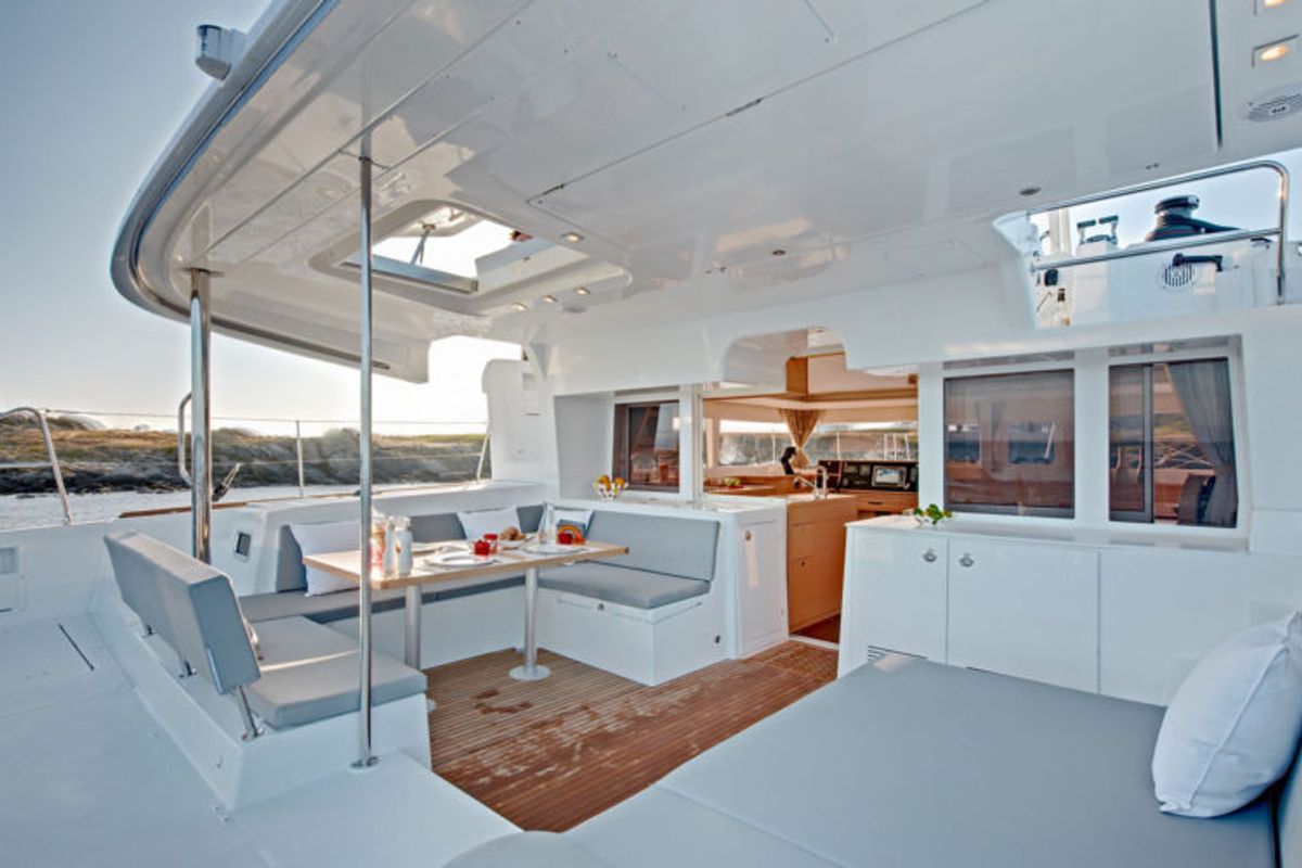 Deck of Big Elli, a Lagoon 450 F catamaran at Palma de Mallorca, Spain