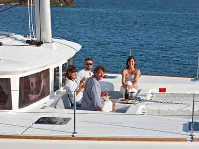 Deck of Big Elli, a Lagoon 450 F catamaran at Palma de Mallorca, Spain