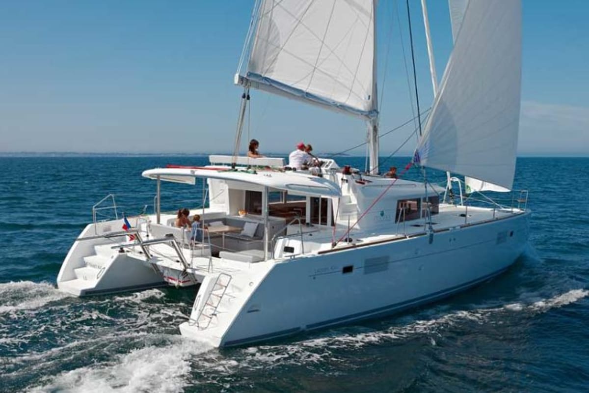Exterior view of Big Elli, a Lagoon 450 F catamaran at Palma de Mallorca, Spain