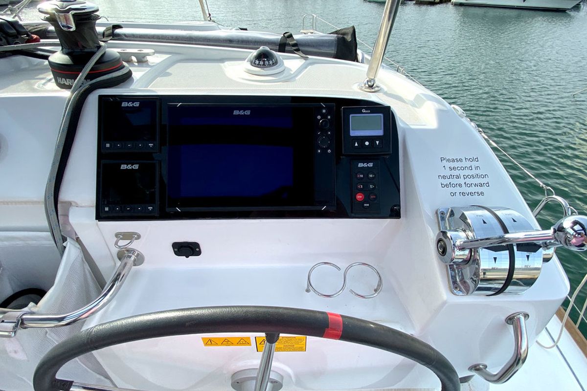 Cockpit of Sunrise, a Lagoon 40 catamaran at Palma de Mallorca, Spain