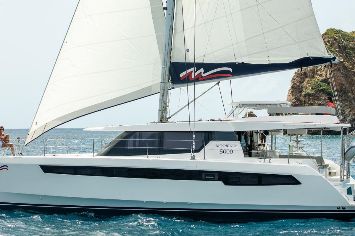 Exterior view of Moorings 5000-5 Club, a Leopard 50 catamaran at Road Town, British Virgin Islands