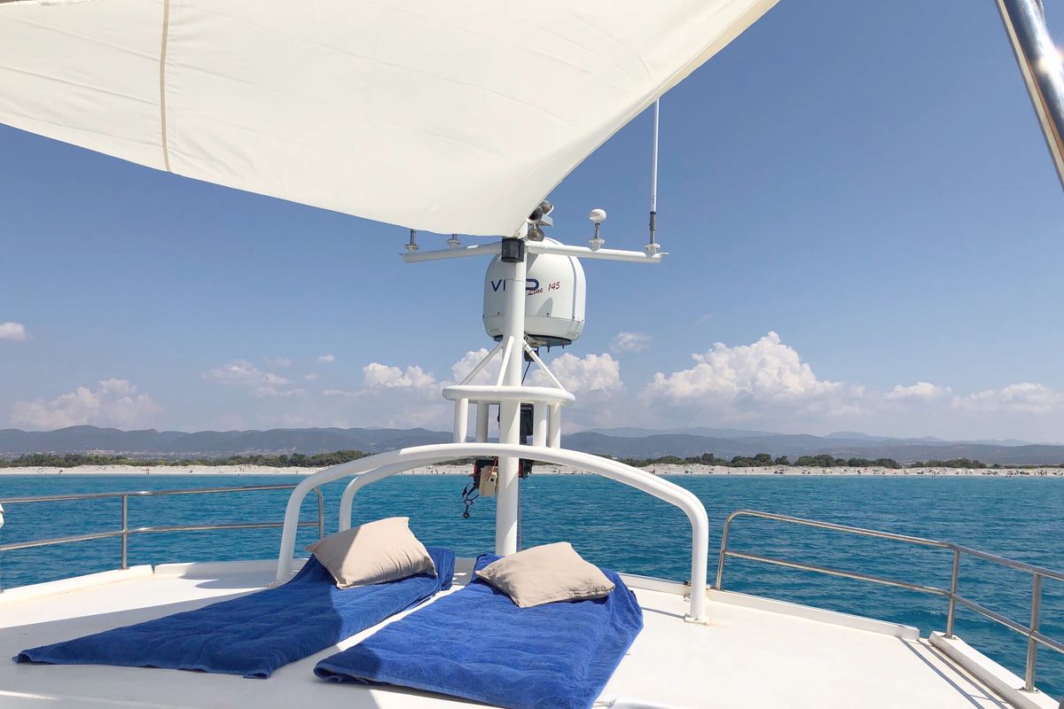 Deck of Dreamaway, a Gulet Waverunner 55 yacht at Olbia, Italy