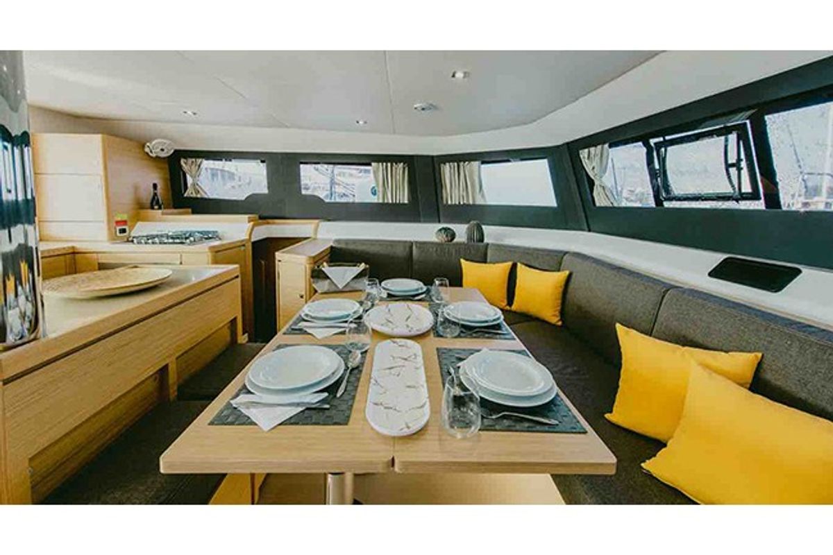 Salon of Hawaii 5-0 - Skippered, a Dufour Catamaran 48 catamaran at Parikia, Greece