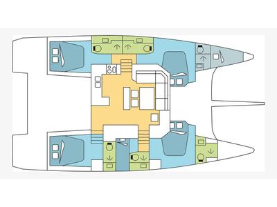 Floor plan of Hawaii 5-0 - Skippered, a Dufour Catamaran 48 catamaran at Parikia, Greece