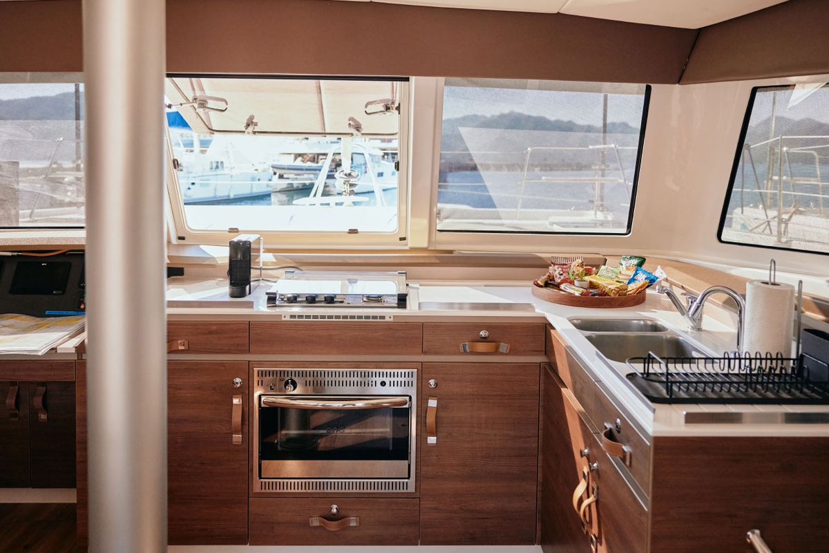 Galley of Gemini, a Bali Catspace catamaran at Marmaris, Turkey