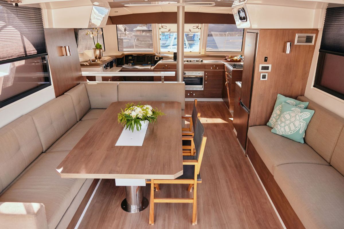 Salon of Gemini, a Bali Catspace catamaran at Marmaris, Turkey