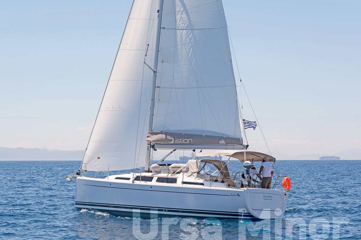 Exterior view of Ursa Minor, a Hanse Yachts Hanse 345 sailboat at Preveza, Greece