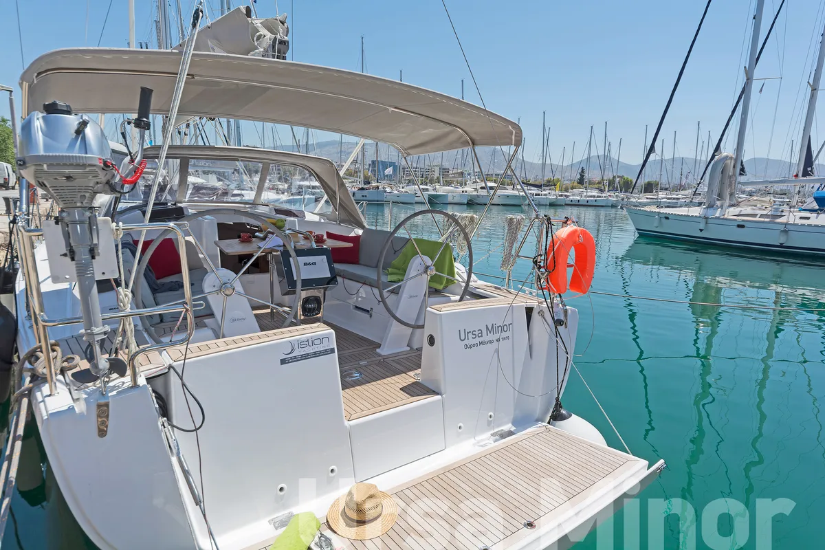 Exterior view of Ursa Minor, a Hanse Yachts Hanse 345 sailboat at Preveza, Greece