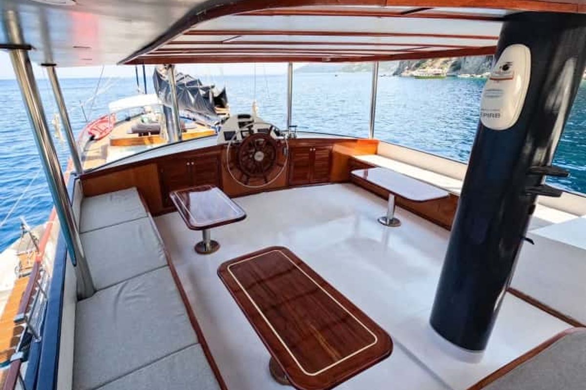 Cockpit of Gumus, a Gulet Gulet gulet at Marmaris, Turkey