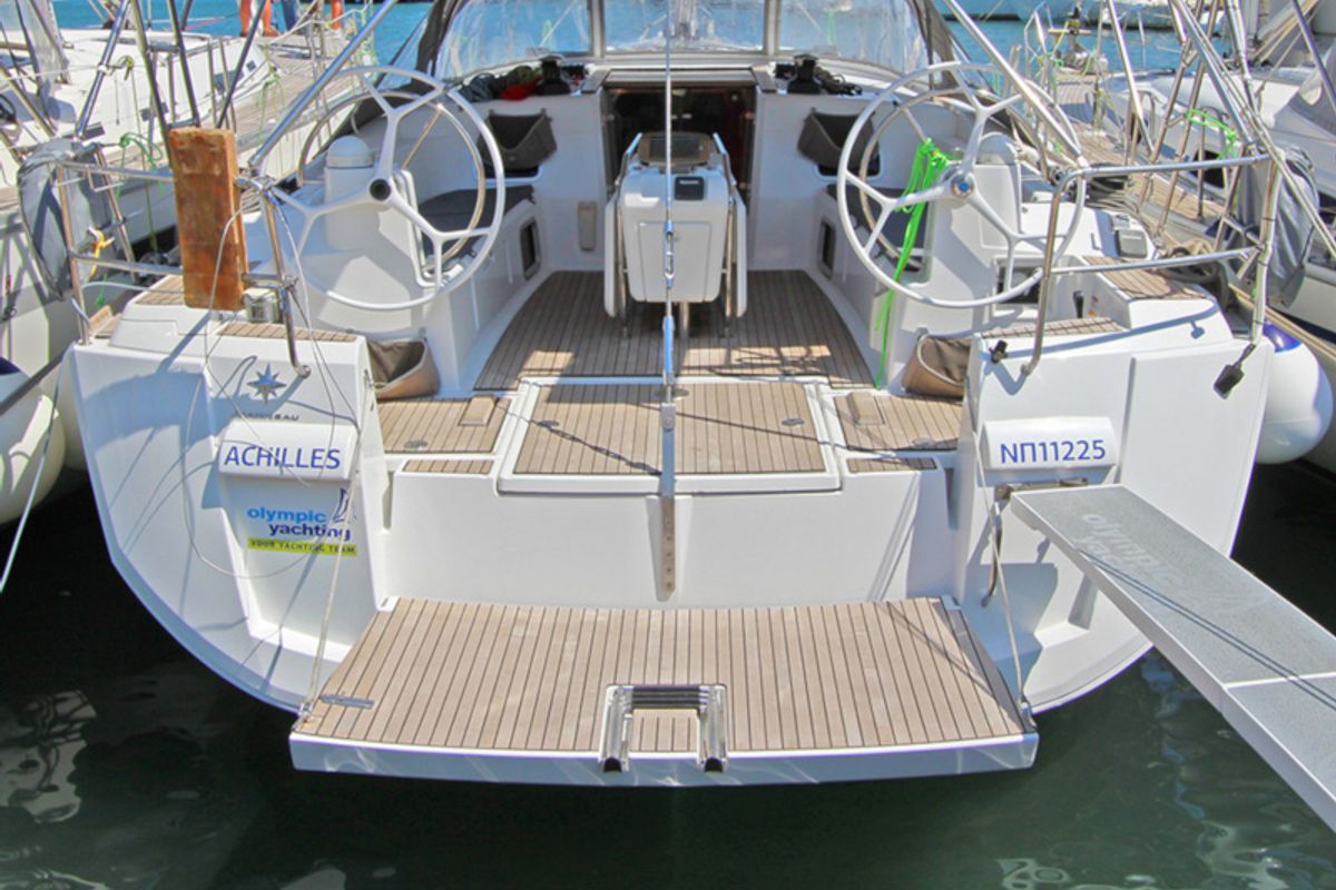 Exterior view of Achilles, a Jeanneau Sun Odyssey 509 sailboat at Lavreotiki Municipal Unit, Greece