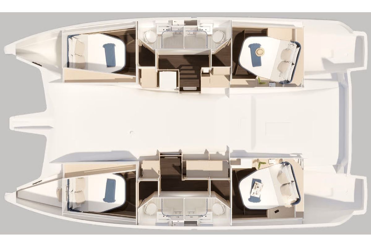 Floor plan of Fp New In Fleet, a Fountaine Pajot FP 44 catamaran at Općina Sukošan, Croatia