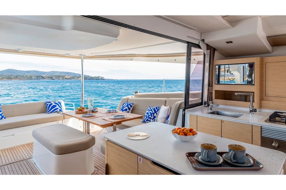 Deck of Fp New In Fleet, a Fountaine Pajot FP 44 catamaran at Općina Sukošan, Croatia