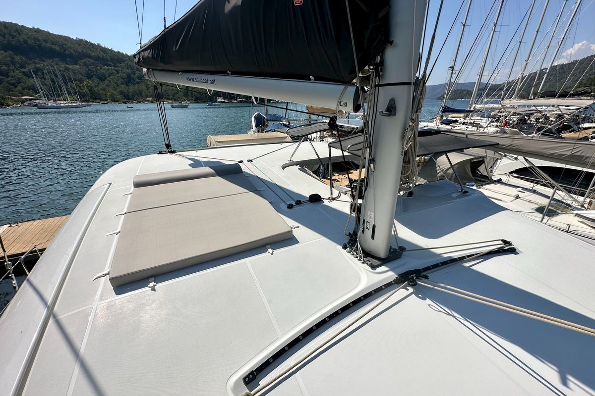 Deck of Sail Electra, a Lagoon 42 catamaran at Marmaris, Turkey
