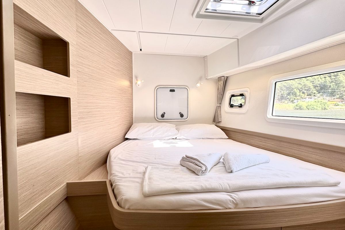 Cabin on Sail Electra, a Lagoon 42 catamaran at Marmaris, Turkey
