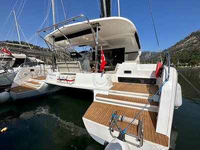 Deck of Sail Electra, a Lagoon 42 catamaran at Marmaris, Turkey