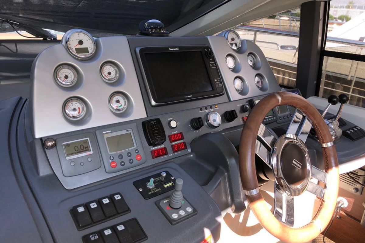 Cockpit of AMBRA, a Azimut 43 S motorboat at Primošten, Croatia