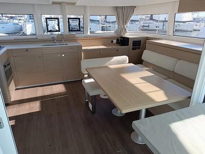 Salon of Hashtag, a Lagoon 43 catamaran at Athens, Greece