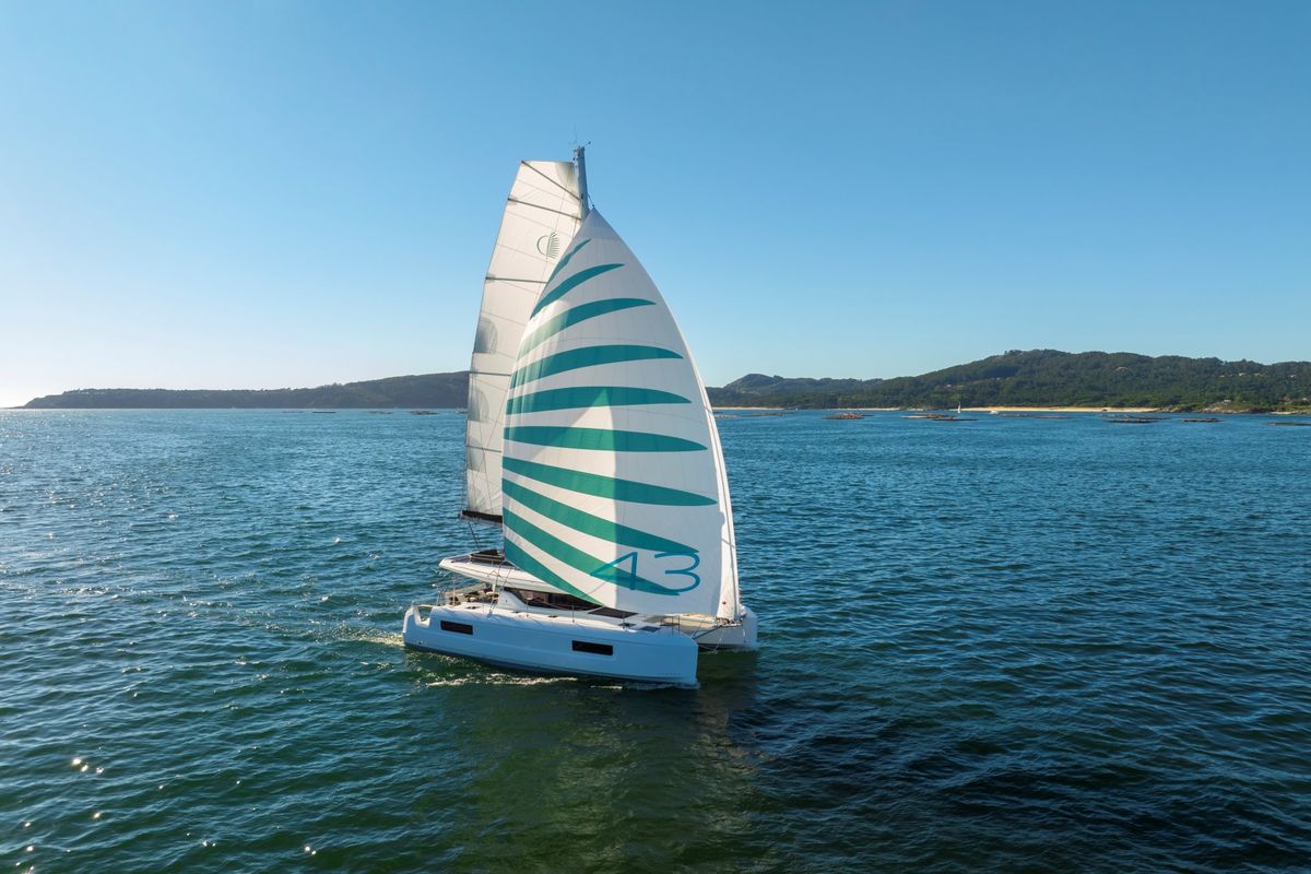 Exterior view of Hashtag, a Lagoon 43 catamaran at Athens, Greece