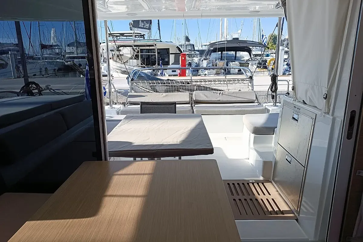 Salon of Hashtag, a Lagoon 43 catamaran at Athens, Greece