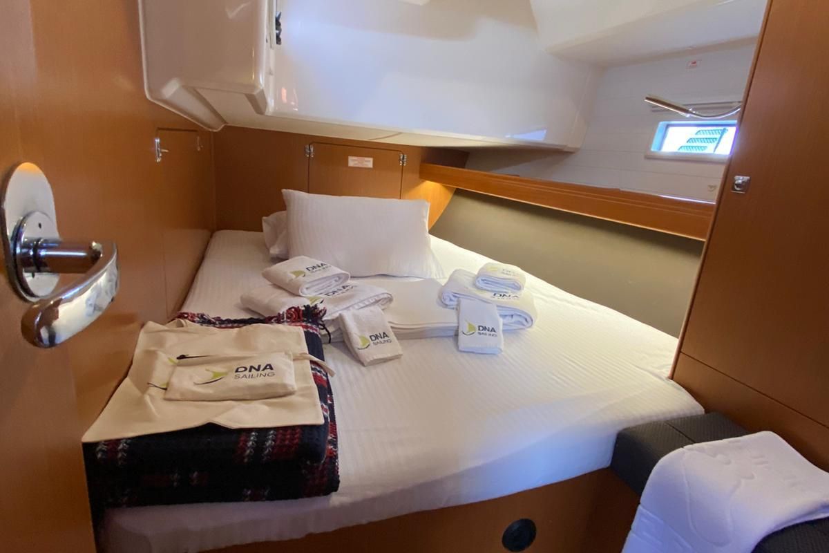 Cabin on Protein, a Bavaria Cruiser 46 sailboat at Marmaris, Turkey