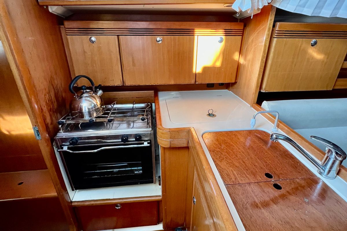 Galley of Nefeli, a Dufour 34 sailboat at Municipal Unit of Rhodes, Greece