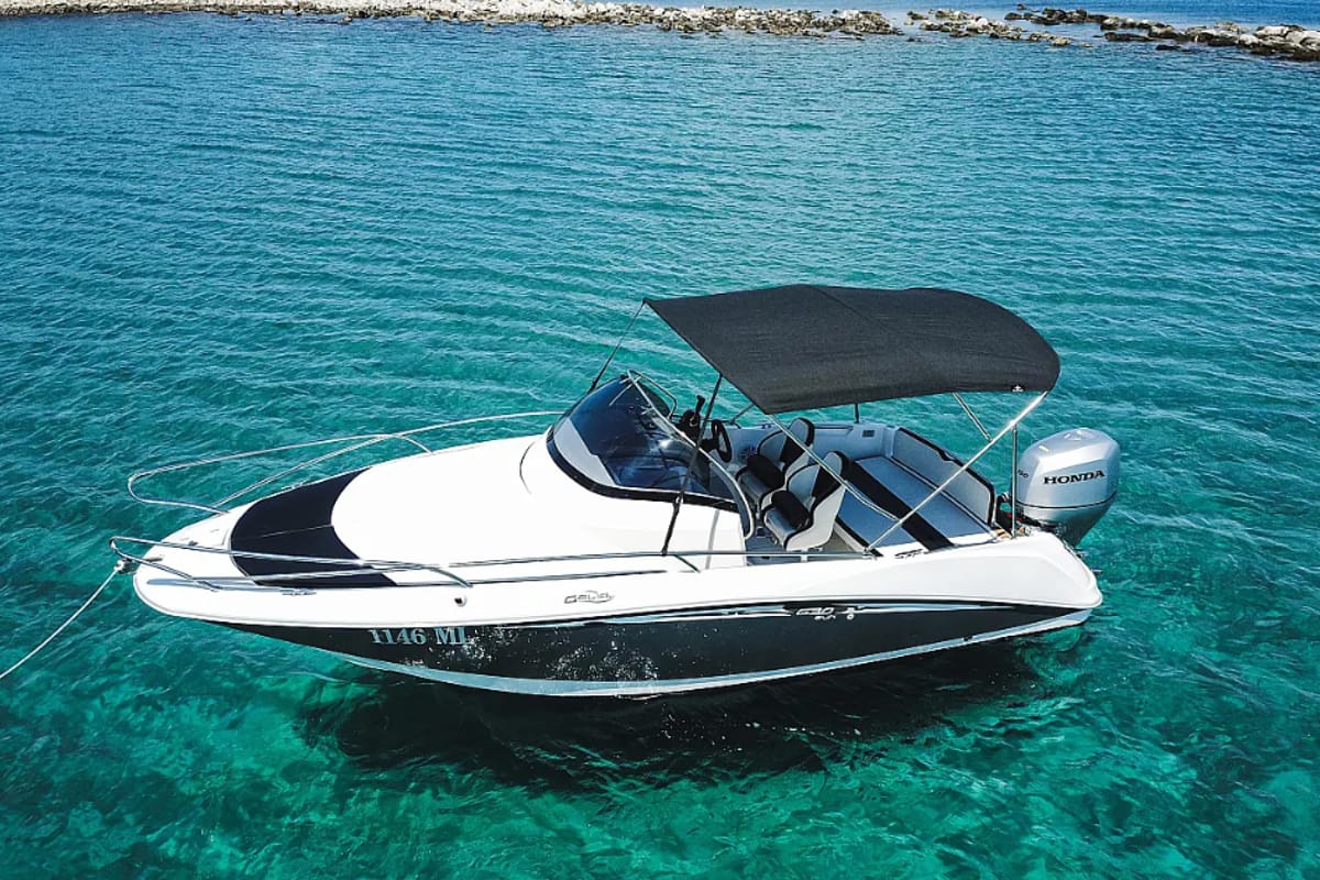 1238ML, a Galeon Galia 630 motorboat at Mali Lošinj, Croatia