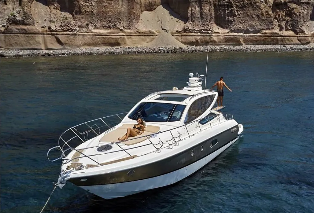 Agia Marina, a Cranchi Cranchi Mediterranee 43 motorboat at Thira Municipal Unit, Greece