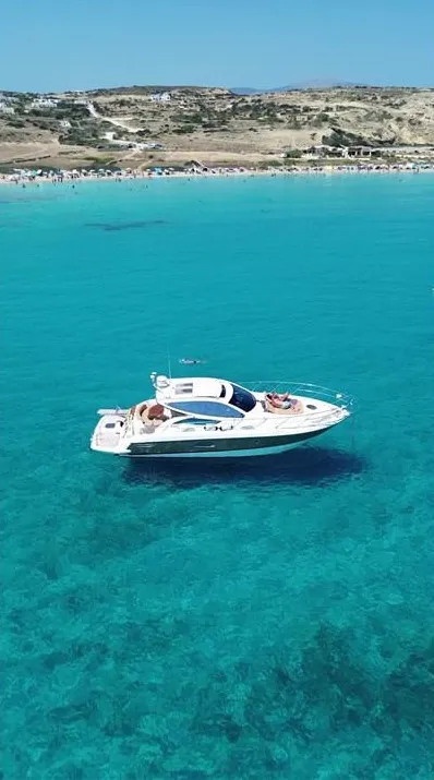 Agia Marina, a Cranchi Cranchi Mediterranee 43 motorboat at Thira Municipal Unit, Greece