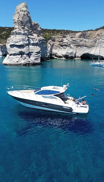 Agia Marina, a Cranchi Cranchi Mediterranee 43 motorboat at Thira Municipal Unit, Greece