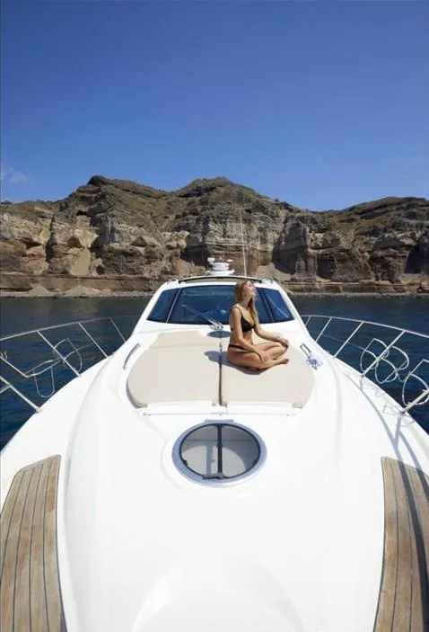 Agia Marina, a Cranchi Cranchi Mediterranee 43 motorboat at Thira Municipal Unit, Greece