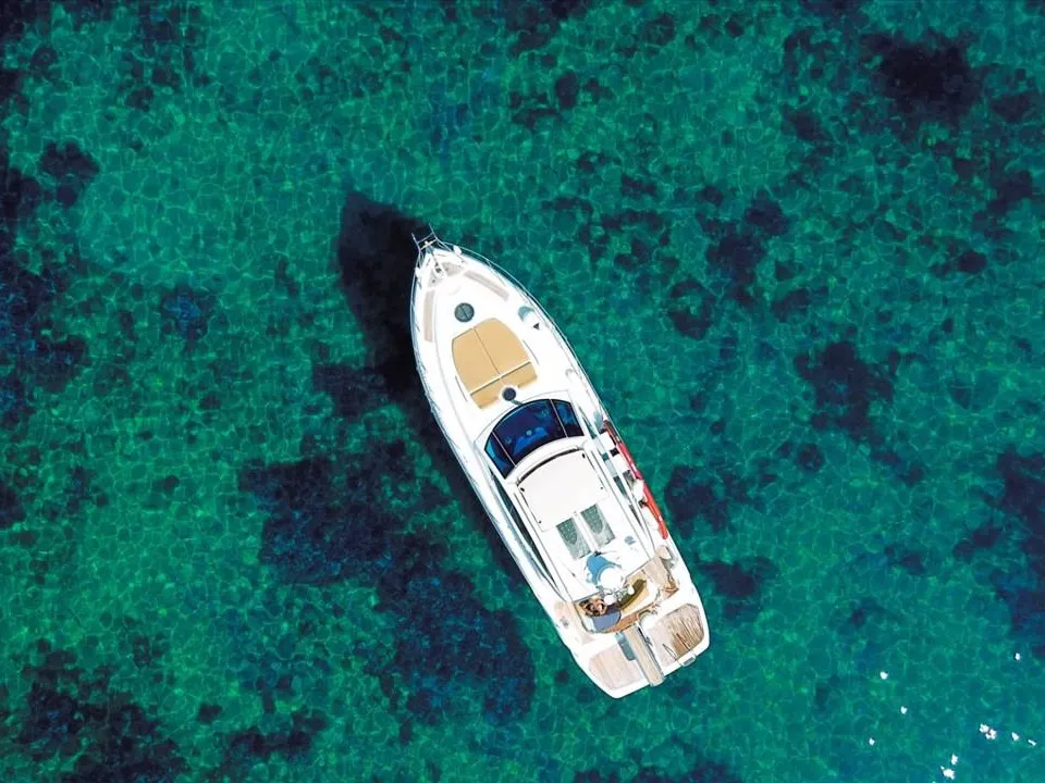 Agia Marina, a Cranchi Cranchi Mediterranee 43 motorboat at Thira Municipal Unit, Greece
