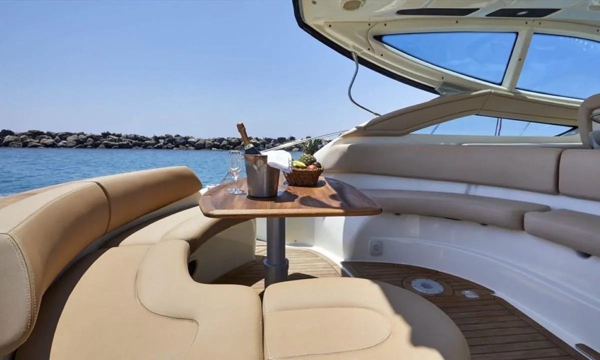 Agia Marina, a Cranchi Cranchi Mediterranee 43 motorboat at Thira Municipal Unit, Greece
