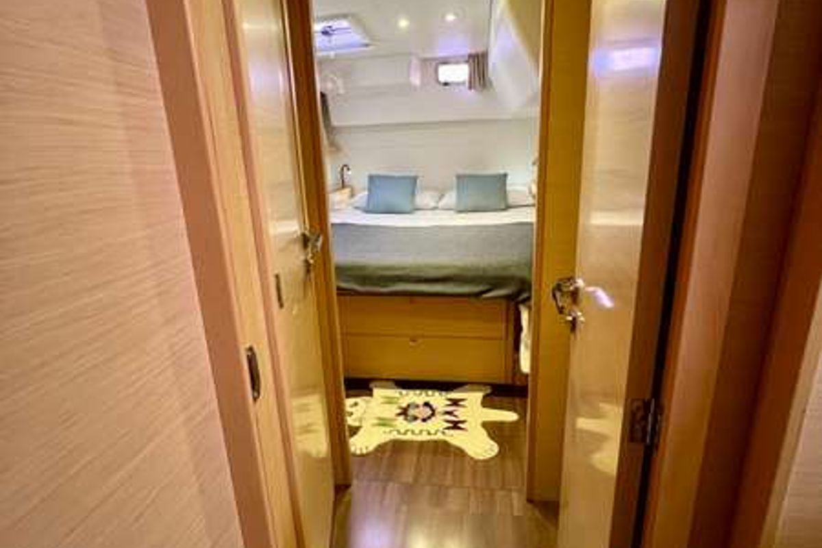 Cabin on Branchia, a Lagoon 450 Fly catamaran at Naples, Italy