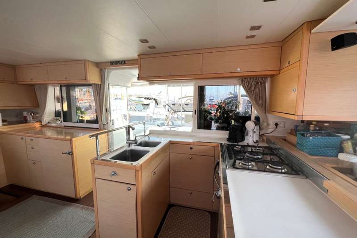 Galley of Branchia, a Lagoon 450 Fly catamaran at Naples, Italy