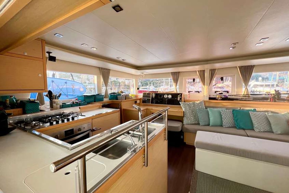 Galley of Branchia, a Lagoon 450 Fly catamaran at Naples, Italy
