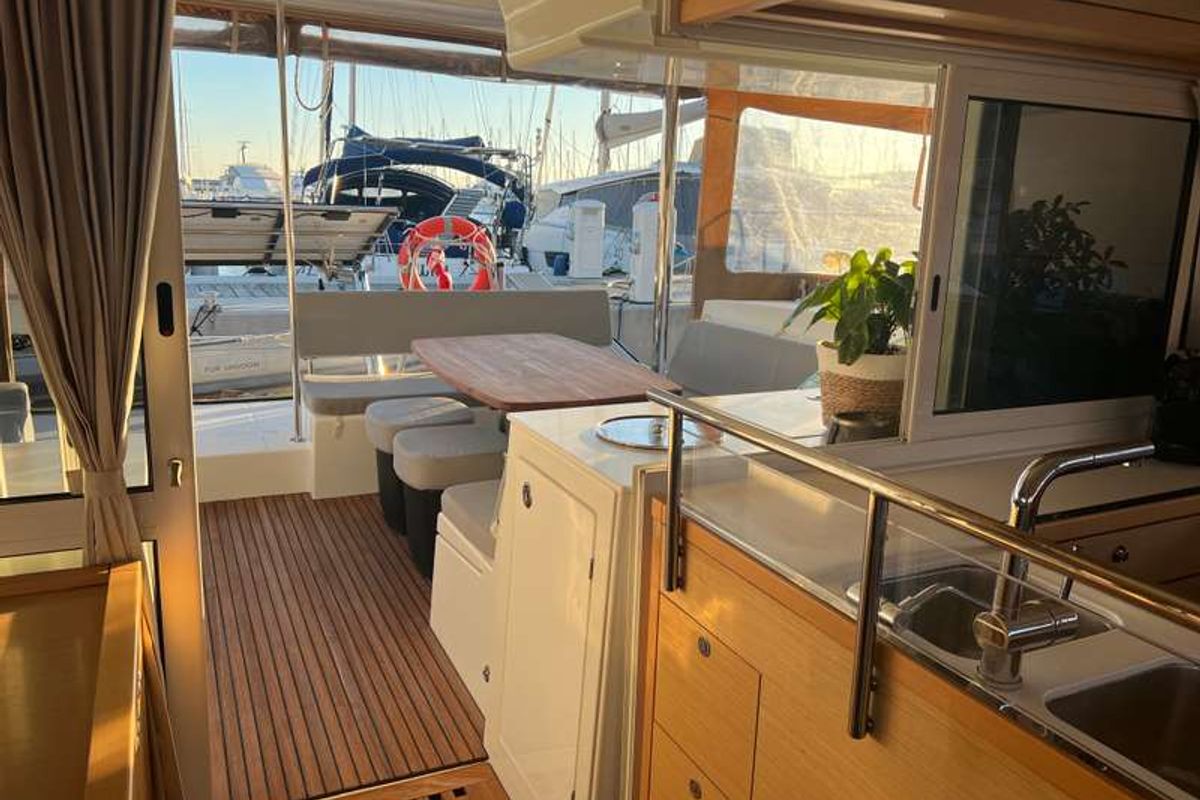 Galley of Branchia, a Lagoon 450 Fly catamaran at Naples, Italy