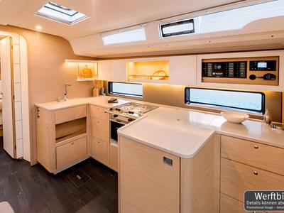 Galley of Gimme! Gimme!, a Dufour 44 sailboat at Palma de Mallorca, Spain